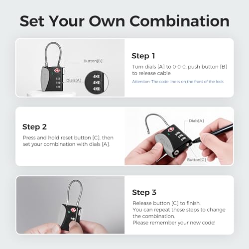 pack all TSA Approved Travel Luggage Locks, Resettable 3-Digit Code - color: Gray, size: 1 Pack