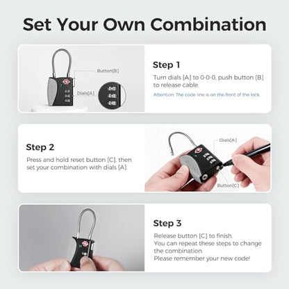 pack all TSA Approved Travel Luggage Locks, Resettable 3-Digit Code - color: Gray, size: 4 Pack