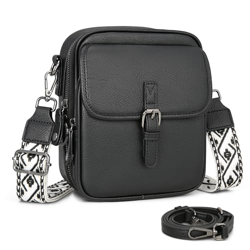 Leather Crossbody Bag for Women Small Anti Theft Messenger Purse - color: Black