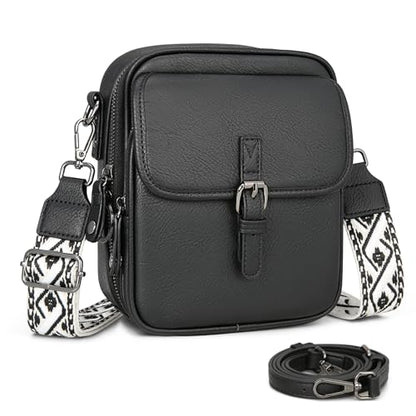 Leather Crossbody Bag for Women Small Anti Theft Messenger Purse - color: Black