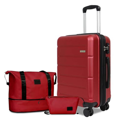 3-Piece Luggage Set with Carry On Luggage Set 22x14x9 Airline Approved, ABS Hardside Suitcase with 8 Spinner Wheels & TSA Lock, Expandable Suitcase for Men & Women (20/TB/DB Red) - color: Red, size: (20/DB/TB)-Expandable
