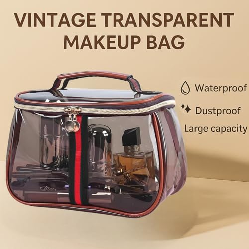 New Retro Vintage Vanity Bag, Clear Makeup Organizer with Handle