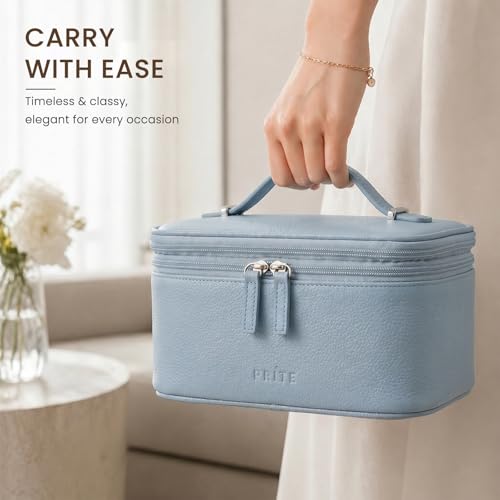Prite 2 Pcs Makeup Bag Set Travel Cosmetic Case with Clear Toiletry Bag - color: Blue