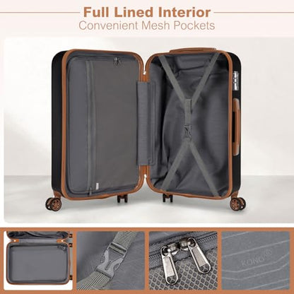 Kono 28 Inch Hard Shell Checked Luggage, 4 Spinner Wheels Suitcase, Black - color: Black, size: Checked-Large 28-Inch