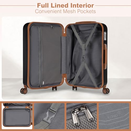 Kono 24 Inch Hard Shell Checked Luggage, 4 Spinner Wheels Suitcase, Black - color: Black, size: Checked-Medium 24-Inch