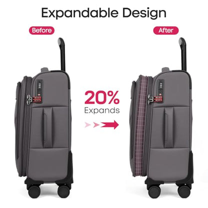 22'' Upright Spinner Softshell Suitcase w/Spinner Wheels - color: Grey, size: Carry-On 22 inch