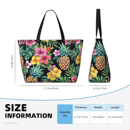 Beach Tote Bag for Women Foldable Waterproof and Sandproof Tote Bag with Zipper Print Beach Bag Large Travel Bag - color: Pineapple