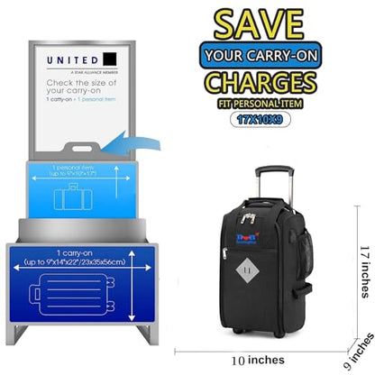 17x10x9 Inches Rolling Personal Item Under Seat Travel Bag Suitable For United Airlines, Not Suitcase, Rolling Travel Bag Design - color: Black