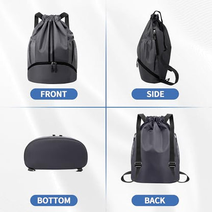 JELUTAR Drawstring Backpack Gym Bag with Shoes Pocket, Dark Grey - color: Dark Grey, size: Medium