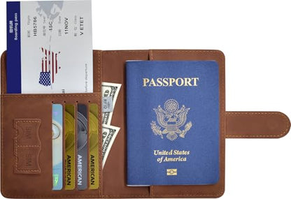 Passport Holder Cover Wallet Case RFID Blocking Card Slot Travel Essentials - color: Brown