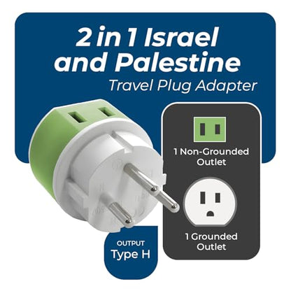 OREI Israel, Palestine Power Plug Adapter with 2 USA Inputs - Travel 3 Pack - Type H (US-14) Safe Grounded Use with Cell Phones, Laptop, Camera Chargers, CPAP, and More - style: Type H-Israel,Palestine