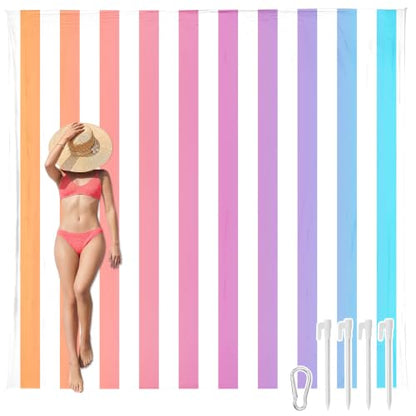 AlphaBeing Beach Blanket Waterproof Sandproof, Extra Large Beach Mat - color: Purple Stripes, size: 79“×83”