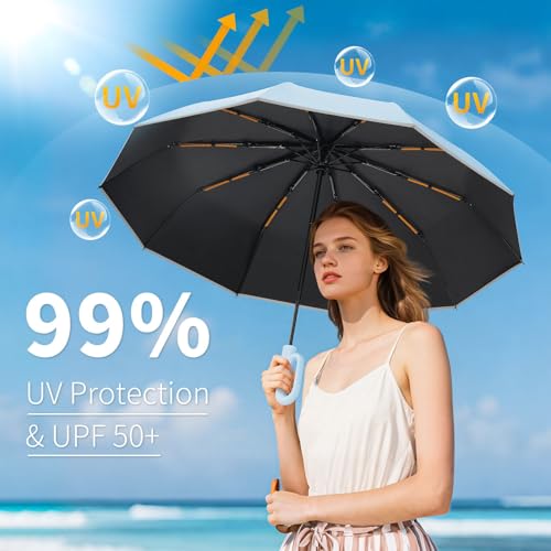 Seniny Travel Umbrella with UV Sun Protection, Large Rain Umbrellas - color: Sky Blue
