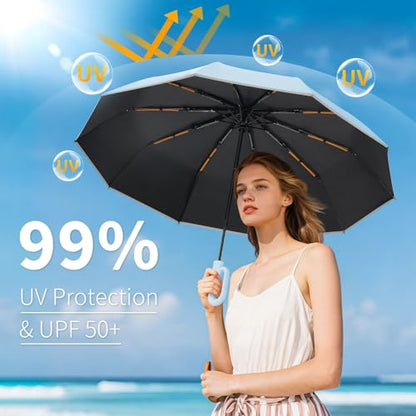 Seniny Travel Umbrella with UV Sun Protection, Large Rain Umbrellas - color: Sky Blue