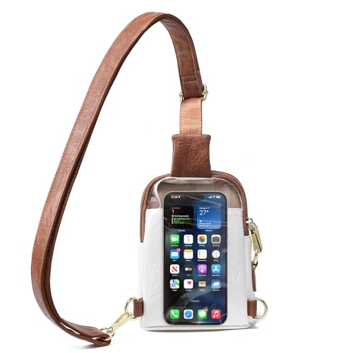 INICAT Touchscreen Crossbody Phone Purse, Small Sling Bag for Women - color: White Brown, size: Small