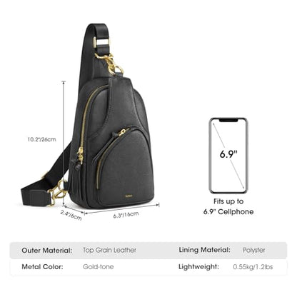 Kattee Sling Bag for Women, Leather Crossbody Bags for Travel, Black - color: Black