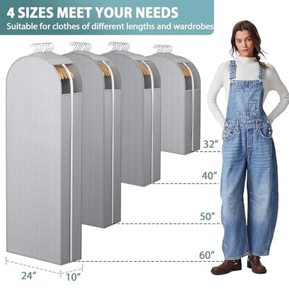 Liuoud 10" Gusseted Garment Bags for Hanging Clothes with Clear Window, 50” - color: Grey with window, size: 50 inch