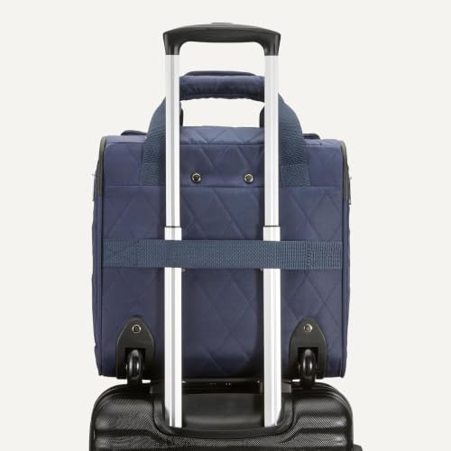 Amazon Basics Underseat Carry-On Luggage with Wheels, 14" Rolling Travel Bag, Fits Under the Seat with Multiple Pockets and Compartments, Navy Quilted - color: Navy Quilted