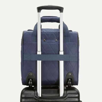 Amazon Basics Underseat Carry-On Luggage with Wheels, 14" Rolling Travel Bag, Fits Under the Seat with Multiple Pockets and Compartments, Navy Quilted - color: Navy Quilted