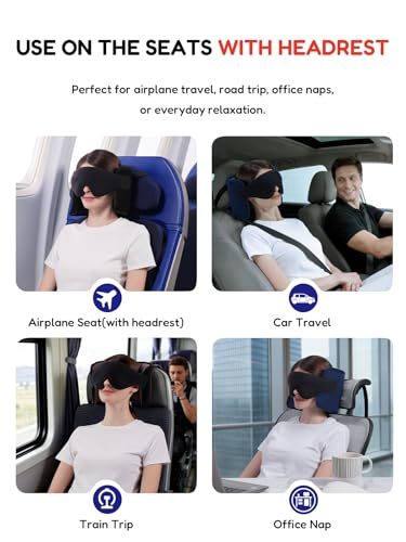 Travel Pillow for Airplanes Head Strap Support, 3D Eye Mask | 360 Airline Sleep Support Headrest Pillow No Bobbing Head Sleeping Aid Travel Essentials Long Flights/Car/Trip Faded Blue - color: Faded Blue