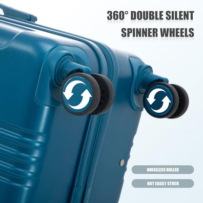 Hardside Luggage Sets, Lightweight Stripes Suitcase with Spinner Wheels, Blue-222 - color: Blue-222, size: 20/24/28 Inch