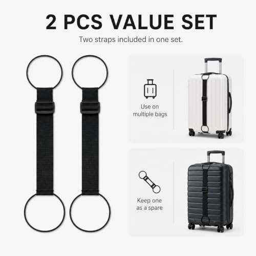 2-Pack Elastic Luggage Straps for Attaching Extra Bags to Suitcase – Lightweight Bungee Belts for Travel