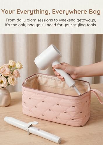 TeeYee Hair Tools Travel Bag for Dyson Airwrap Quilted Toiletry Bag - color: Pinkbow