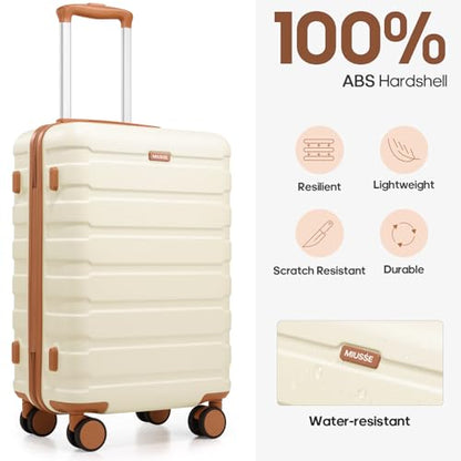 Carry on Luggage, Suitcase Set 3Piece with Backpack YKK zippers - color: Beige