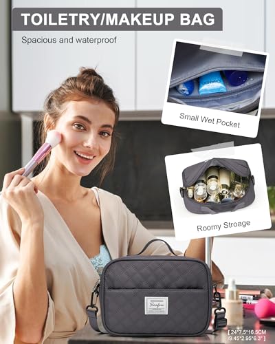 Gym Duffle Bag for Women with Shoe Compartment Waterproof Travel Tote Bags Personal Item Carry On Weekender Overnight Bags with Toiletry Bag Swimming Yoga Bags Hospital Holdalls Black Grey - color: C3-Grid-Back Grey