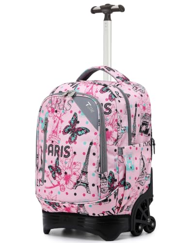 NEW TILAMI 18-Inch Rolling Backpack 6-Wheel for Kids School Travel - color: Pink Paris Cute