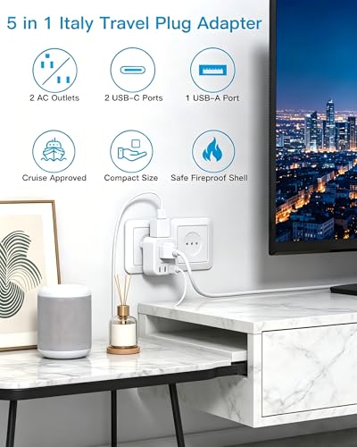 Italy Travel Adapter, US to Italy Power Adapter, Type L Plug Converter Rome - style: Type L - Italy Chile
