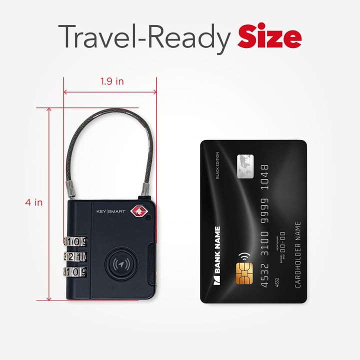 KeySmart SmartLock Tracking Luggage Locks, TSA Locks for Luggage, GPS Tracker, Combination Lock Compatible with Apple Find My App, Best Travel Essentials, Replaceable Non-Rechargeable Battery (3 Pack) - color: Black, size: 3 Pack