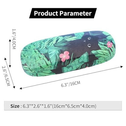 PERFECTSIGHT Hard Shell Eyeglasses Case, PU Leather Protective Glasses Case, Cute Eyeglass Case for Women Men Girls - color: Green Leaf Cat