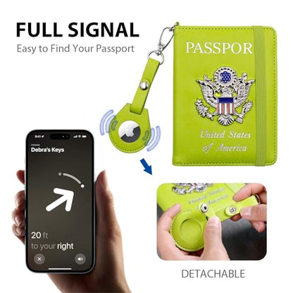 Passport Holder for Travel,Passport Cover Case with RFID - color: grass -green