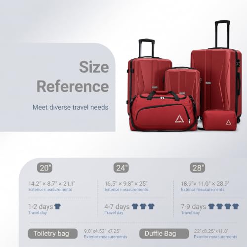 20/24/28 Inch Hardshell Suitcase Set, ABS Luggage Set with TSA Lock 5 Piece - color: Red