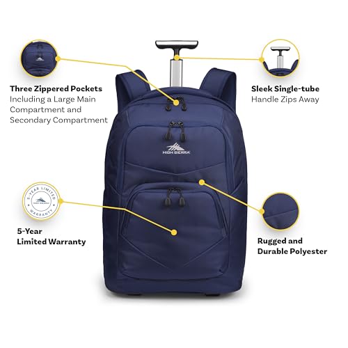High Sierra Freewheel Pro Wheeled Laptop Backpack Bookbag for Travel or Work with Rotating Handle and Padded Laptop Sleeve, True Navy