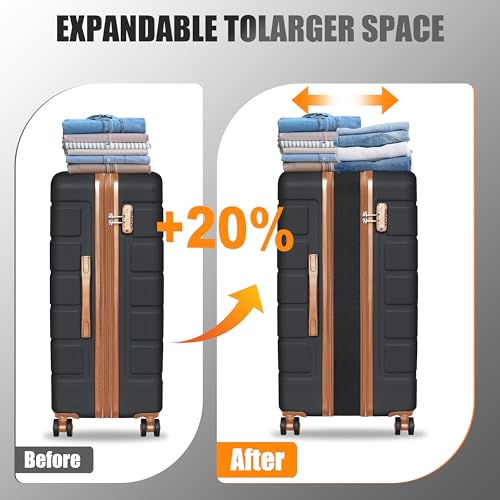 KEYTANG Explorer Lightweight Hardshell 20% Expandable 3-Piece Luggage Set with TSA Lock, Double Spinner Wheels, and Carry-On Suitcase,Black Umber - color: Black Brown, size: 001-3PCS