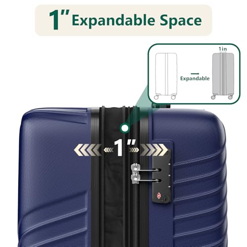 24 Inch Checked Luggage - Expandable Hardside Suitcases with 360° Spinner Wheels, TSA Lock, Airline-Approved Durable ABS Hardshell for Lightweight Travel & Business - color: Blue, size: 24 IN