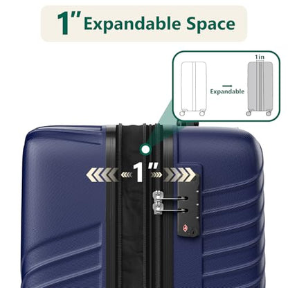24 Inch Checked Luggage - Expandable Hardside Suitcases with 360° Spinner Wheels, TSA Lock, Airline-Approved Durable ABS Hardshell for Lightweight Travel & Business - color: Blue, size: 24 IN