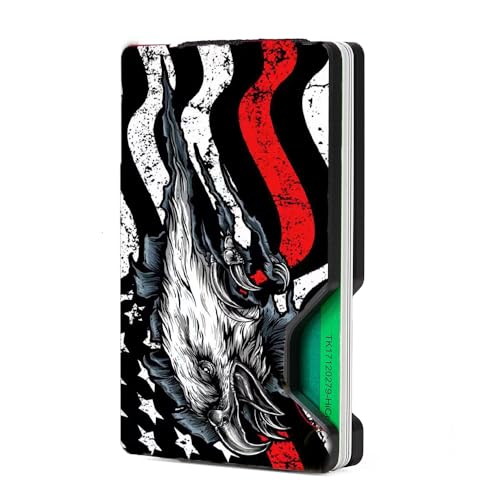 Minimalist Slim Wallet for Men,RFID Blocking Metal Wallet,Aluminum Credit Card Holder & Money Clip 12-15 Cards,Slim Rfid Front Pocket Mens Wallet - color: A2 Redline-American Flag Eagle