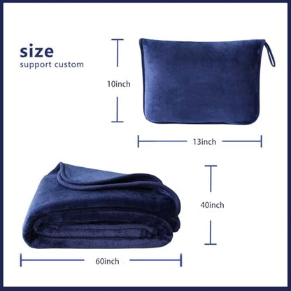 Travel Blanket Pillow, Soft Airplane Blanket 2-in-1, Travel Blanket Airplane Compact with Bag, Travel Essentials Accessories for Plane and Car,60x40 Navy - color: Navy