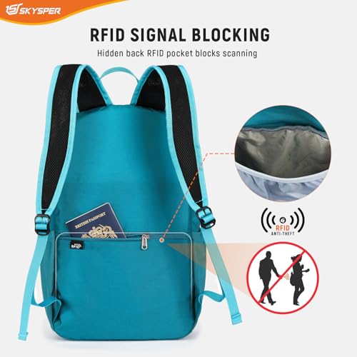SKYSPER Small Packable Hiking Backpack 20L Anti-theift Travel Daypack - color: Cyan