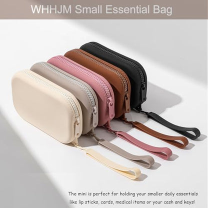 Small Silicone Multifunctional Essential Bag Portable Travel Makeup Bag for Women Men Cards Cash Bag Zipper Pouch (Grey) - color: Grey