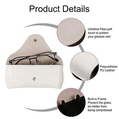LogHog Portable Leather Glasses Case,Flexible Sunglasses Pouch Slim Case for Women Men Horizontal Eyeglass Case - color: Button -White