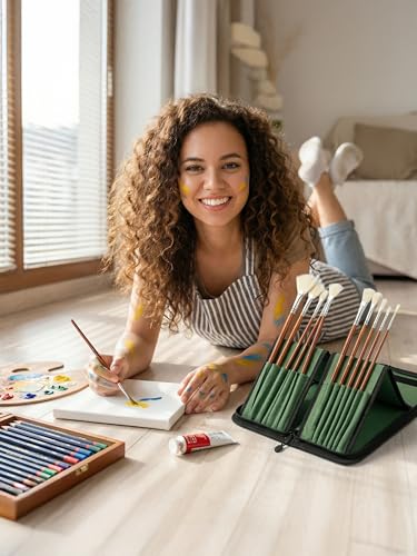 DUGATO Long Brush Holder & Organizer, Canvas Case 5.7 x 14.8 in, Green - color: Green, size: Large 5.7x14.8 inches