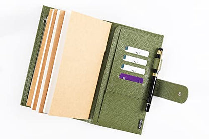 Moterm Companion Traveler's Notebook Cover - Upgraded Design with Back Pocket (Standard Size, Pebble-Olive) - color: Pebbled-olive, size: Standard