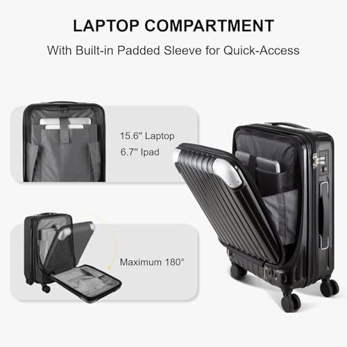LEVEL8 Carry on Luggage 22x14x9 Airline Approved, 20" Suitcases with Wheels - color: Black, size: 20 Inch