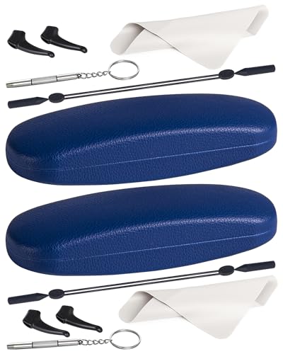 RayLove Unisex Hard Shell Eyeglasses Cases, Protective Case For Glasses - color: 2, Blue Blue-litchi Texture