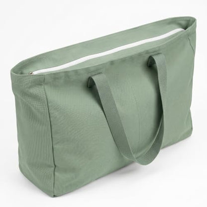 Extra Large Canvas Tote Bag - color: 03-zipper-pocket-green
