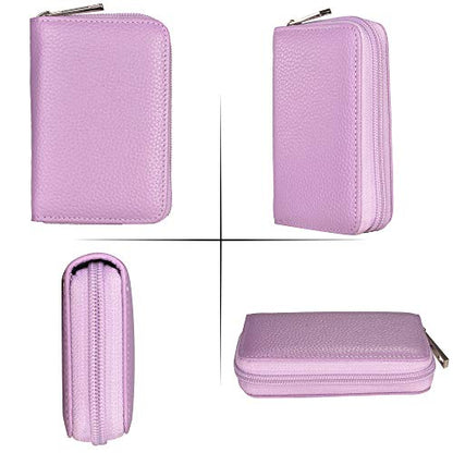 Easyoulife Genuine Leather Credit Card Holder Zipper Wallet With 26 Card Slots - color: Light Purple, size: small